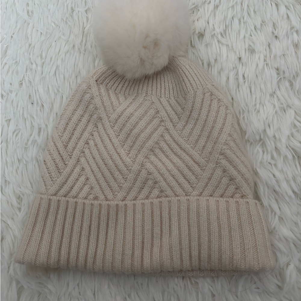 The Cashmere Project Cashmere Beanie with Faux Fur Pom Pom